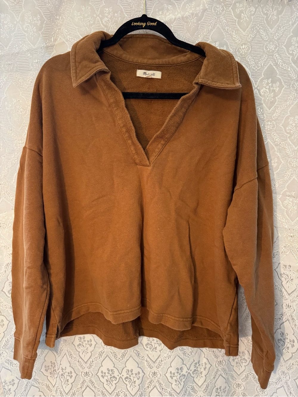 Madewell Notch V-Neck Collared Pullover - Brown